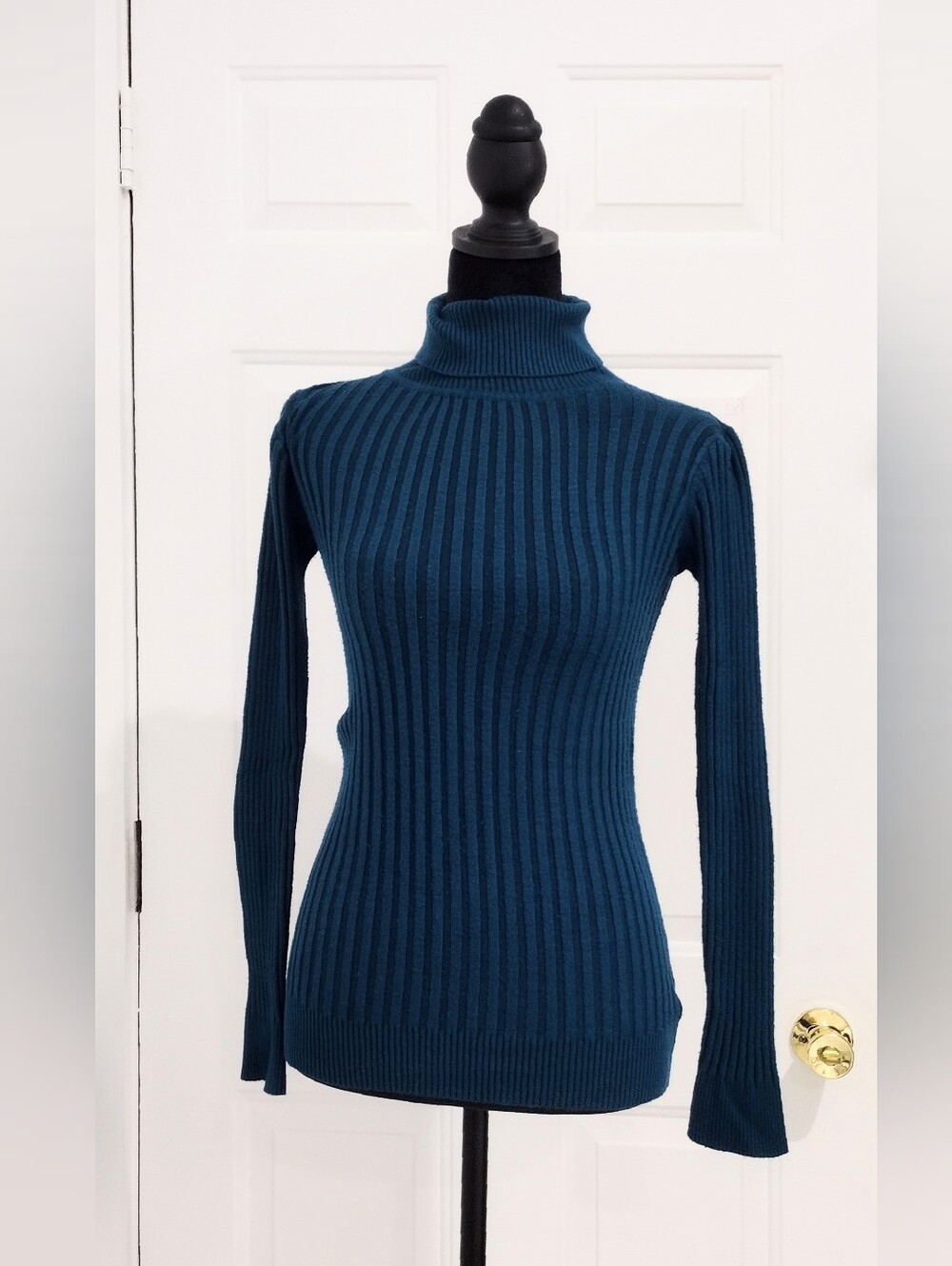 Ribbed Turtleneck Sweater - Deep Teal Sz M